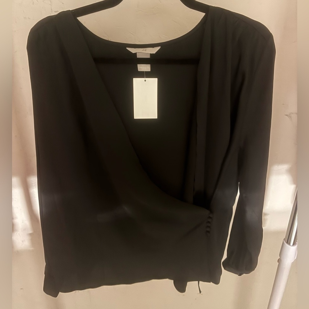H&M Black Wrap Blouse
